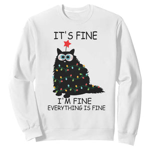 Funny Christmas Cat Sweatshirt It's Fine I'm Fine Everything Is Fine Meowy Catmas Xmas TS10 White Print Your Wear