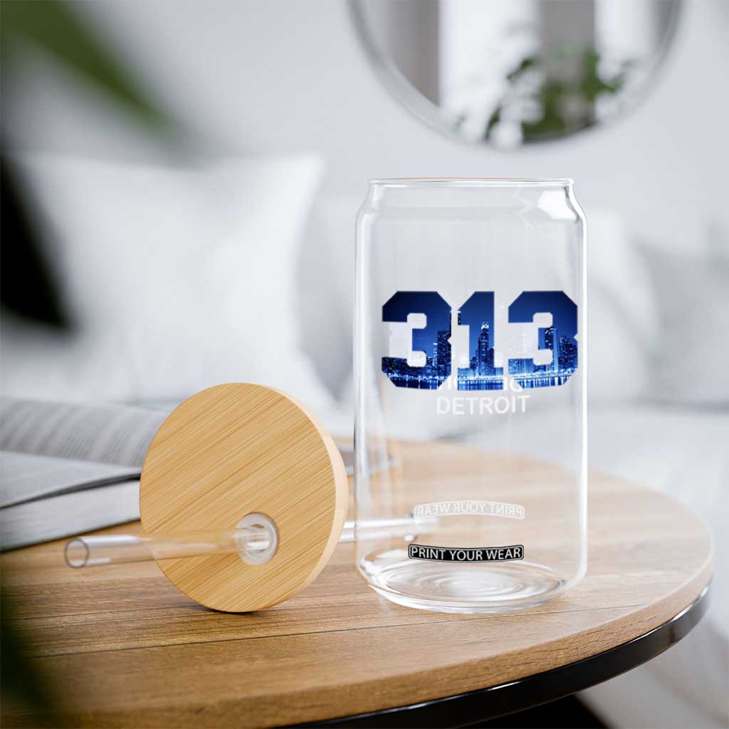 Vintage Detroit Michigan 313 Glass Can Area Code Skyline TS10 Print Your Wear