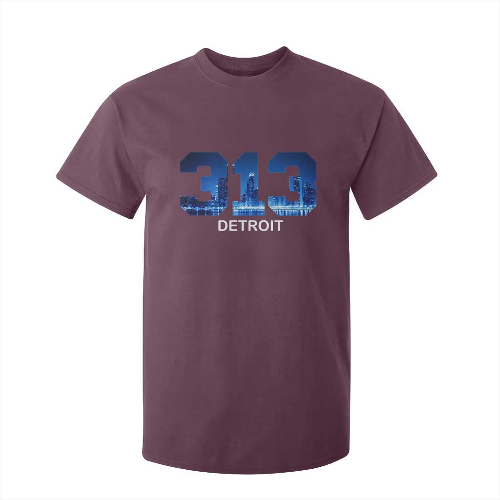 Vintage Detroit Michigan 313 T Shirt For Kid - Area Code Skyline Youth Heritage Tee TS10 Maroon Print Your Wear