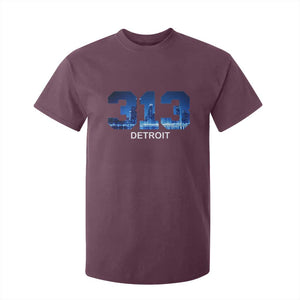 Vintage Detroit Michigan 313 T Shirt For Kid - Area Code Skyline Youth Heritage Tee TS10 Maroon Print Your Wear