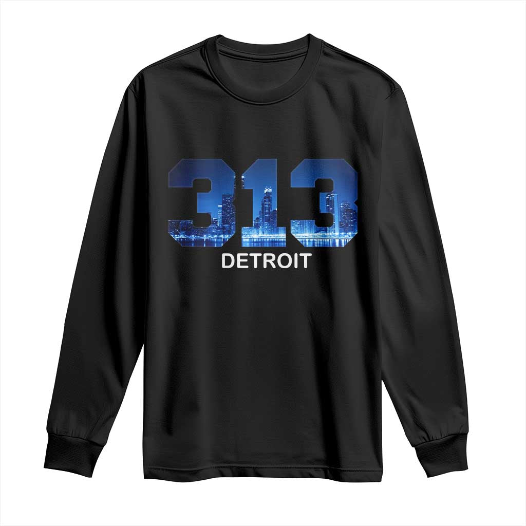 Vintage Detroit Michigan 313 Long Sleeve Shirt Area Code Skyline TS10 Black Print Your Wear