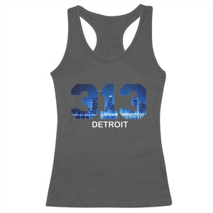 Vintage Detroit Michigan 313 Racerback Tank Top Area Code Skyline TS10 Dark Heather Print Your Wear