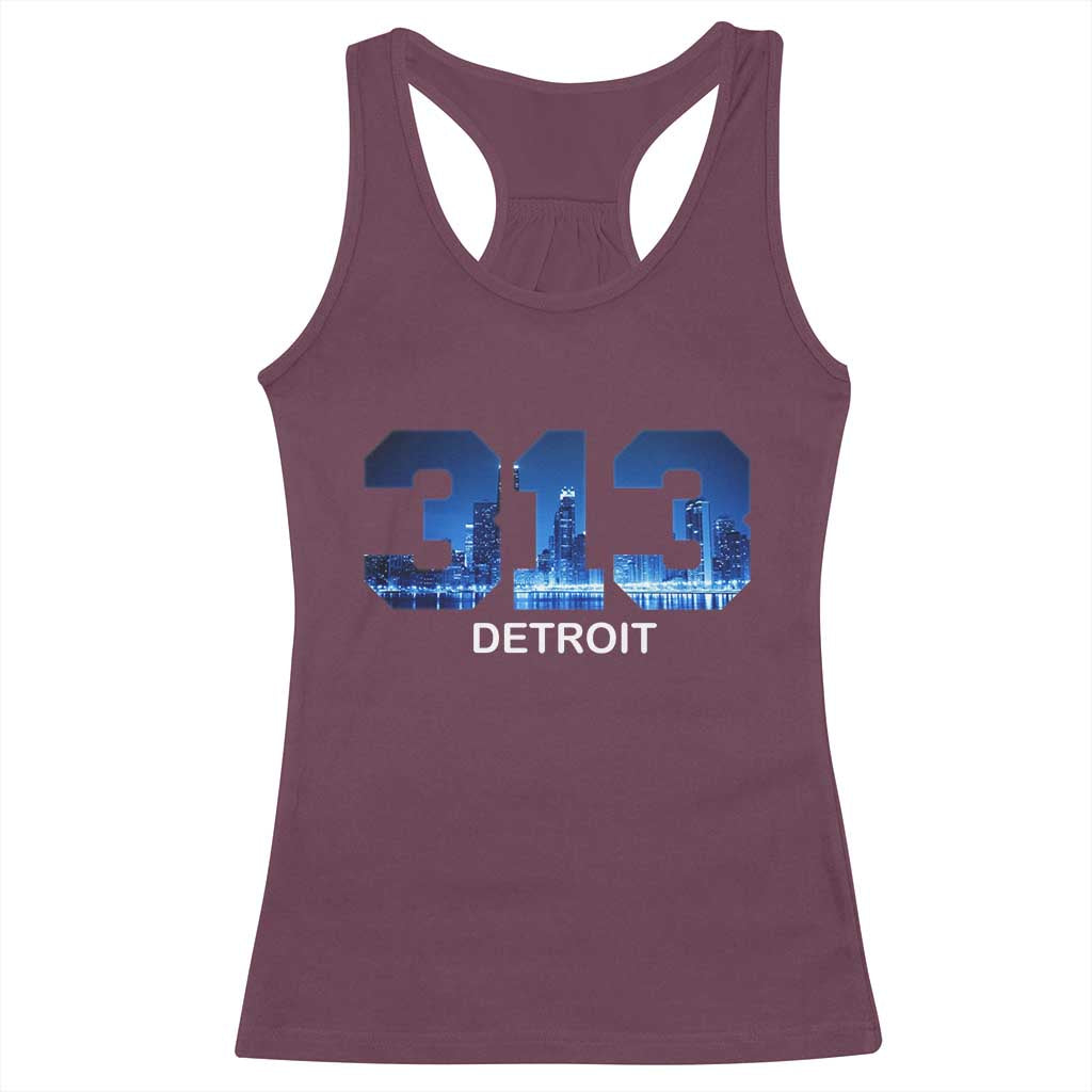 Vintage Detroit Michigan 313 Racerback Tank Top Area Code Skyline TS10 Maroon Print Your Wear