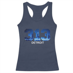 Vintage Detroit Michigan 313 Racerback Tank Top Area Code Skyline TS10 Navy Print Your Wear
