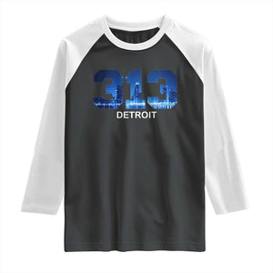 Vintage Detroit Michigan 313 Raglan Shirt Area Code Skyline TS10 Black White Print Your Wear