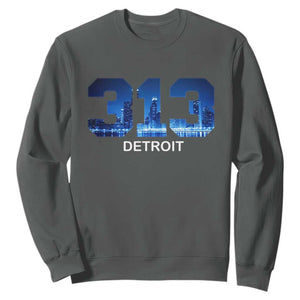 Vintage Detroit Michigan 313 Sweatshirt Area Code Skyline TS10 Dark Heather Print Your Wear