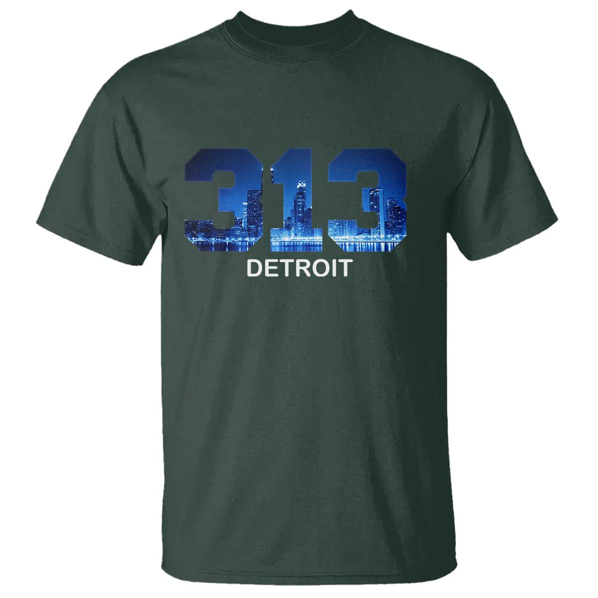 Vintage Detroit Michigan 313 T Shirt Area Code Skyline TS10 Dark Forest Green Print Your Wear