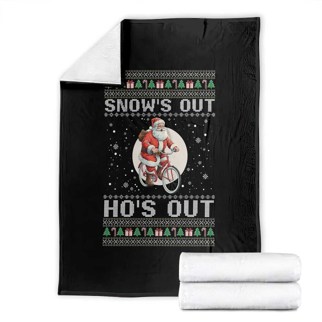 Funny Santa Christmas Throw Blanket Snows Out Hos Out Ugly Xmas TS10 Black Print Your Wear