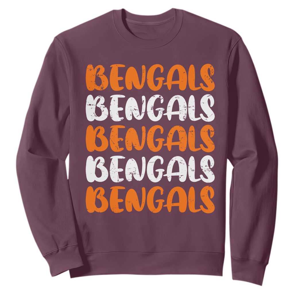 Vintage Bengal Sweatshirt Retro Novelty 90s Style TS10 Maroon Print Your Wear