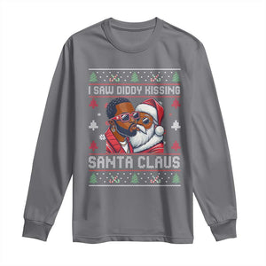 Funny Christmas Long Sleeve Shirt Funy Dirty I Saw Diddy Kissing Santa Claus Ugly Xmas Sweater TS10 Charcoal Print Your Wear