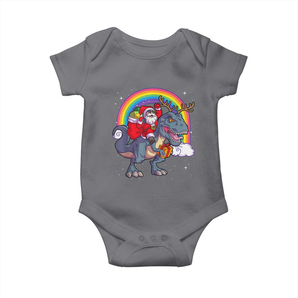 Christmas Santa Riding Dinosaur Deer Xmas Baby Onesie TS10 Charcoal Print Your Wear