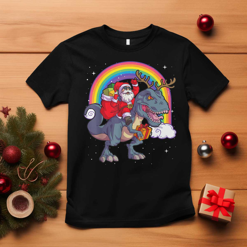 Christmas Santa Riding Dinosaur Deer Xmas T Shirt TS10 Black Print Your Wear