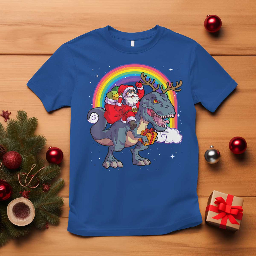 Christmas Santa Riding Dinosaur Deer Xmas T Shirt TS10 Royal Blue Print Your Wear
