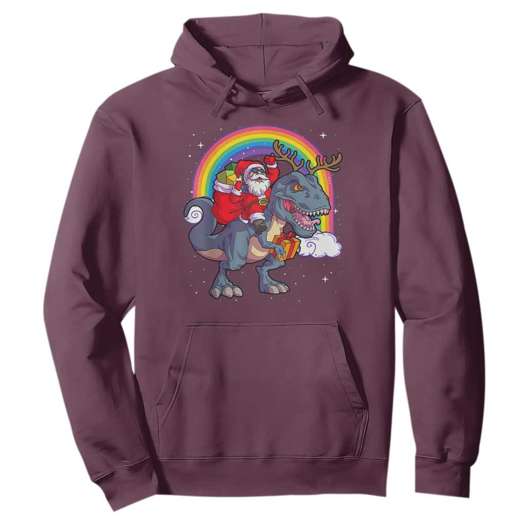 Christmas Santa Riding Dinosaur Deer Xmas Hoodie TS10 Maroon Print Your Wear