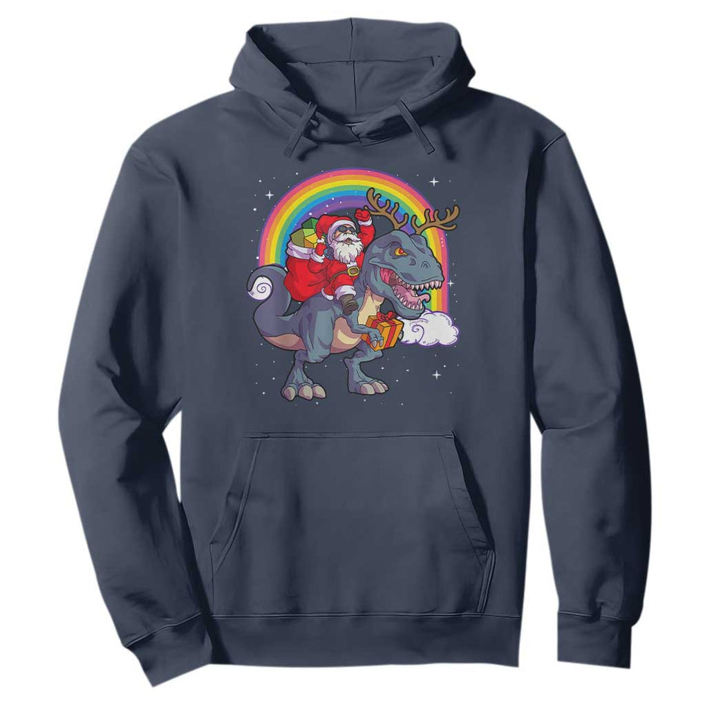 Christmas Santa Riding Dinosaur Deer Xmas Hoodie TS10 Navy Print Your Wear
