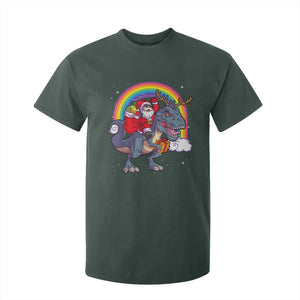 Christmas Santa Riding Dinosaur Deer Xmas T Shirt For Kid TS10 Dark Forest Green Print Your Wear