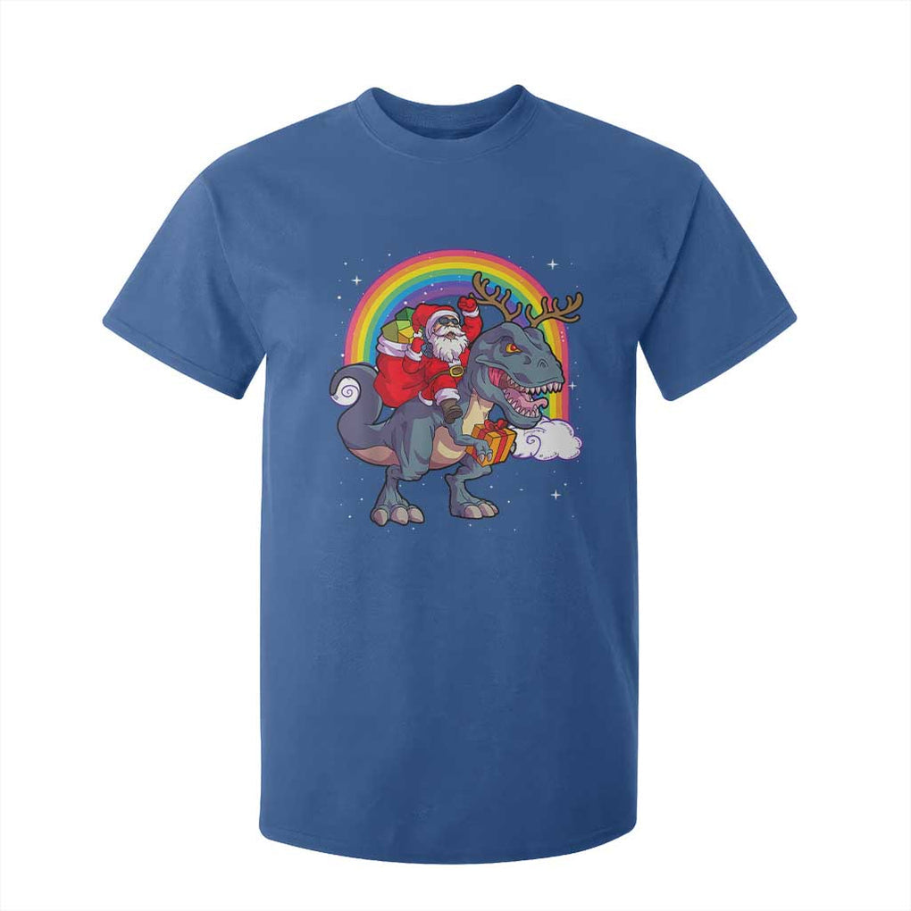 Christmas Santa Riding Dinosaur Deer Xmas T Shirt For Kid TS10 Royal Blue Print Your Wear