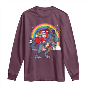 Christmas Santa Riding Dinosaur Deer Xmas Long Sleeve Shirt TS10 Maroon Print Your Wear