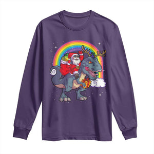 Christmas Santa Riding Dinosaur Deer Xmas Long Sleeve Shirt TS10 Purple Print Your Wear