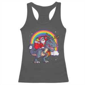 Christmas Santa Riding Dinosaur Deer Xmas Racerback Tank Top TS10 Dark Heather Print Your Wear