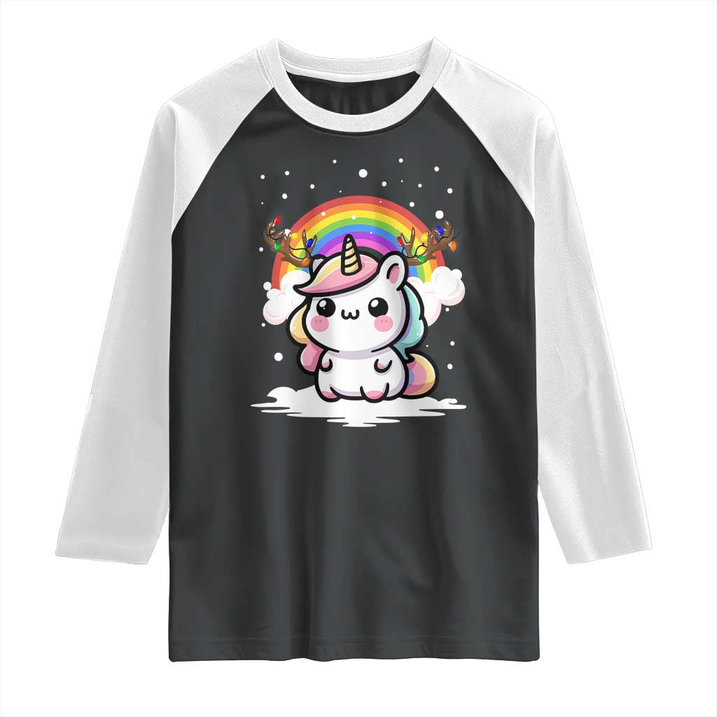 Unicorn Christmas Raglan Shirt Cute Xmas Girls Rainbow TS10 Black White Print Your Wear