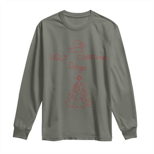 Funny Christmas Long Sleeve Shirt Ugly Tree Hand Drawn TS10 Military Green Print Your Wear