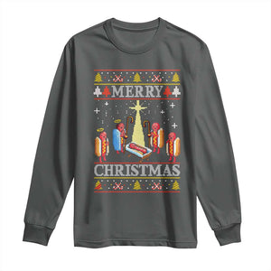 Funny Christmas Long Sleeve Shirt Merry Glizzmas Ugly Xmas TS10 Dark Heather Print Your Wear