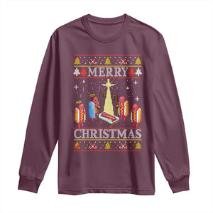 Funny Christmas Long Sleeve Shirt Merry Glizzmas Ugly Xmas TS10 Maroon Print Your Wear