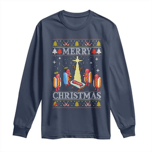 Funny Christmas Long Sleeve Shirt Merry Glizzmas Ugly Xmas TS10 Navy Print Your Wear