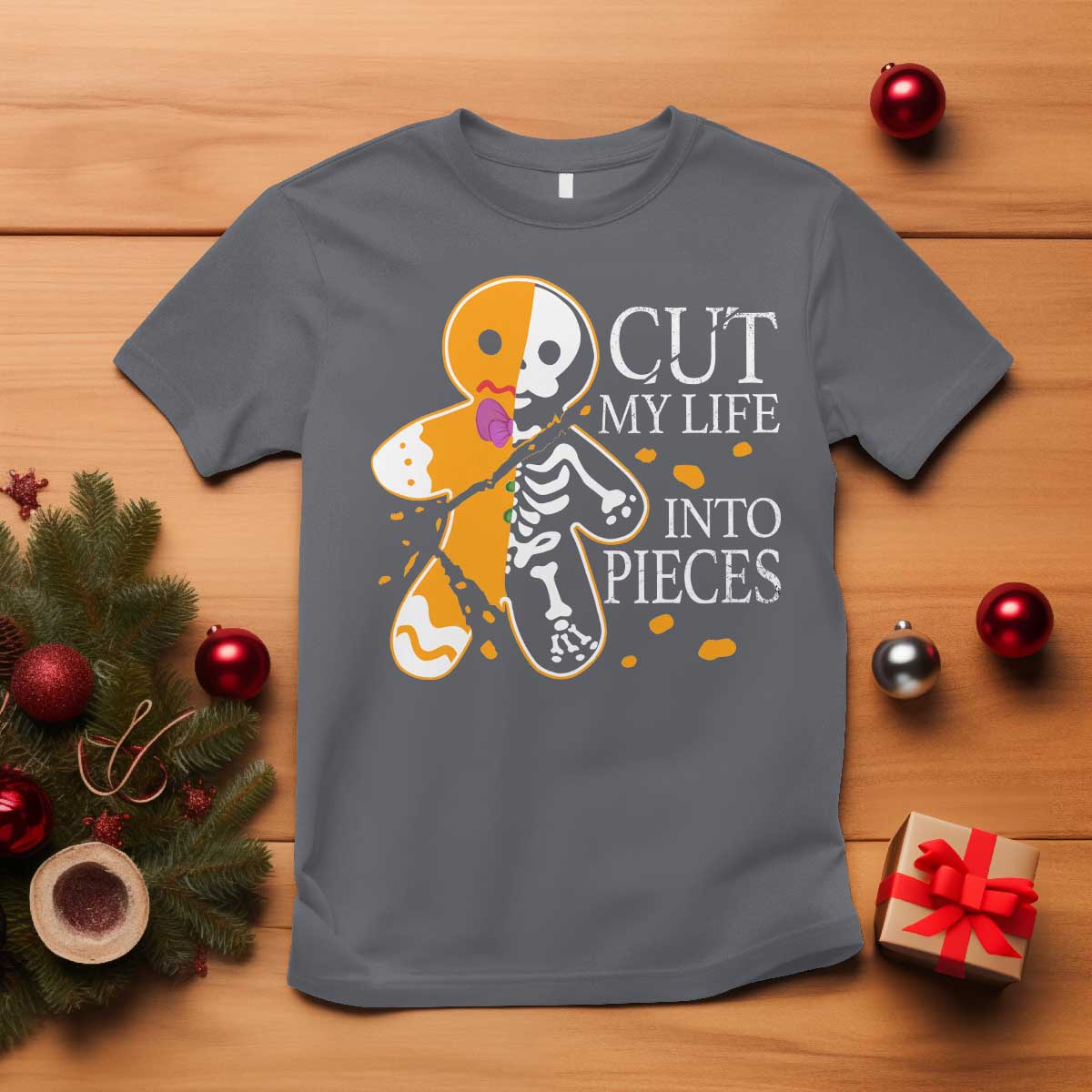 Gingerbread Christmas T Shirt Cut My Life Into Pieces Goth Black Aesthetics TS10 Charcoal Print Your Wear
