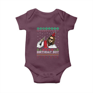 Crhistmas Birthday Boy Jesus Ugly Christmas Baby Onesie TS10 Maroon Print Your Wear