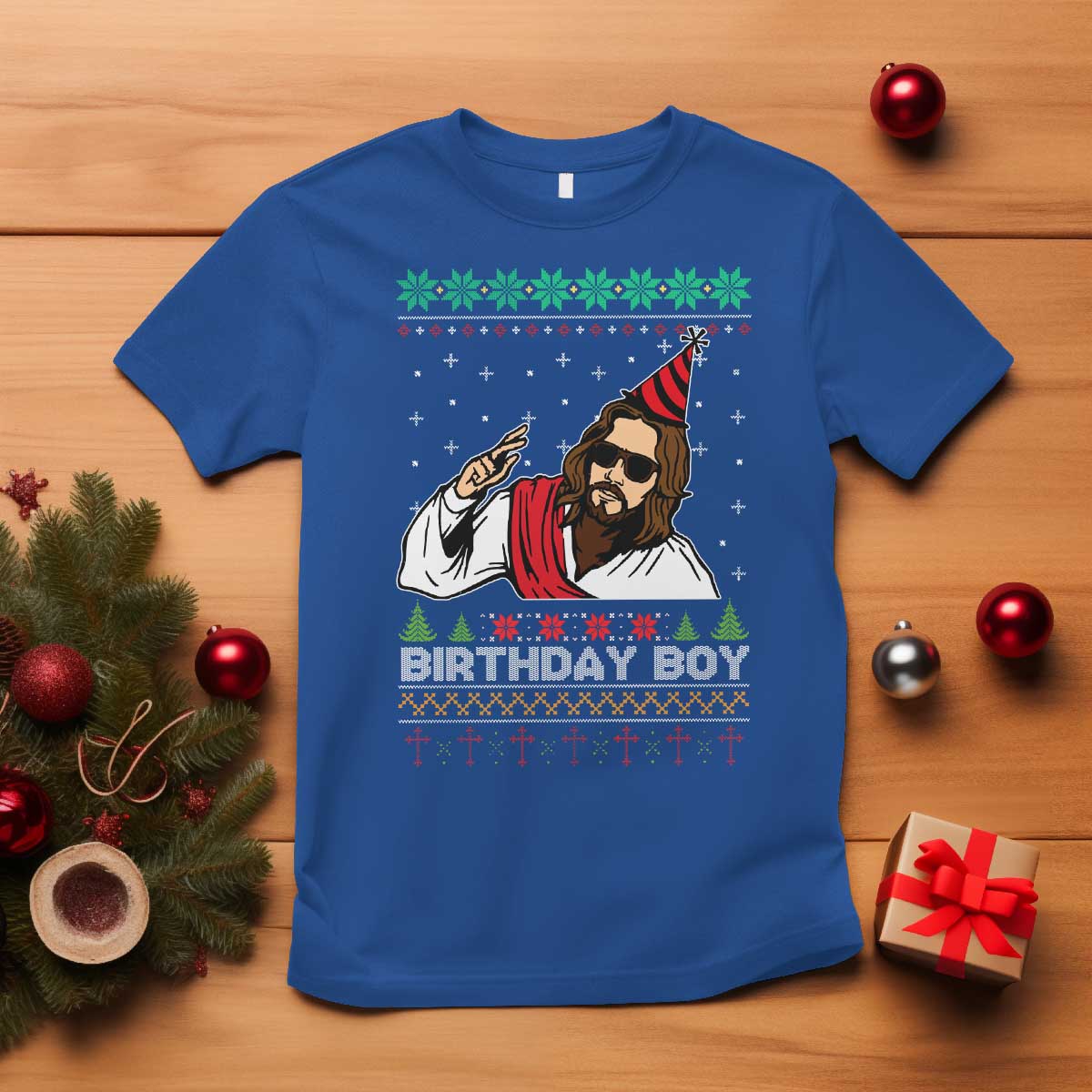 Crhistmas Birthday Boy Jesus Ugly Christmas T Shirt TS10 Royal Blue Print Your Wear