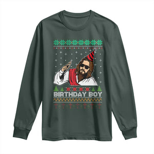 Crhistmas Birthday Boy Jesus Ugly Christmas Long Sleeve Shirt TS10 Dark Forest Green Print Your Wear