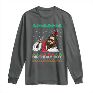 Crhistmas Birthday Boy Jesus Ugly Christmas Long Sleeve Shirt TS10 Dark Heather Print Your Wear