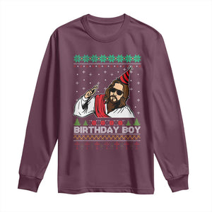 Crhistmas Birthday Boy Jesus Ugly Christmas Long Sleeve Shirt TS10 Maroon Print Your Wear