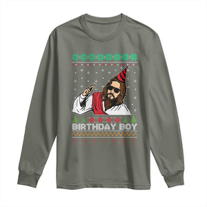 Crhistmas Birthday Boy Jesus Ugly Christmas Long Sleeve Shirt TS10 Military Green Print Your Wear