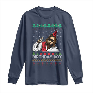 Crhistmas Birthday Boy Jesus Ugly Christmas Long Sleeve Shirt TS10 Navy Print Your Wear