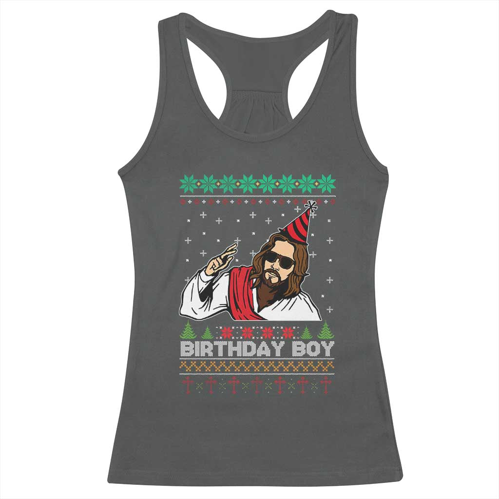 Crhistmas Birthday Boy Jesus Ugly Christmas Racerback Tank Top TS10 Dark Heather Print Your Wear
