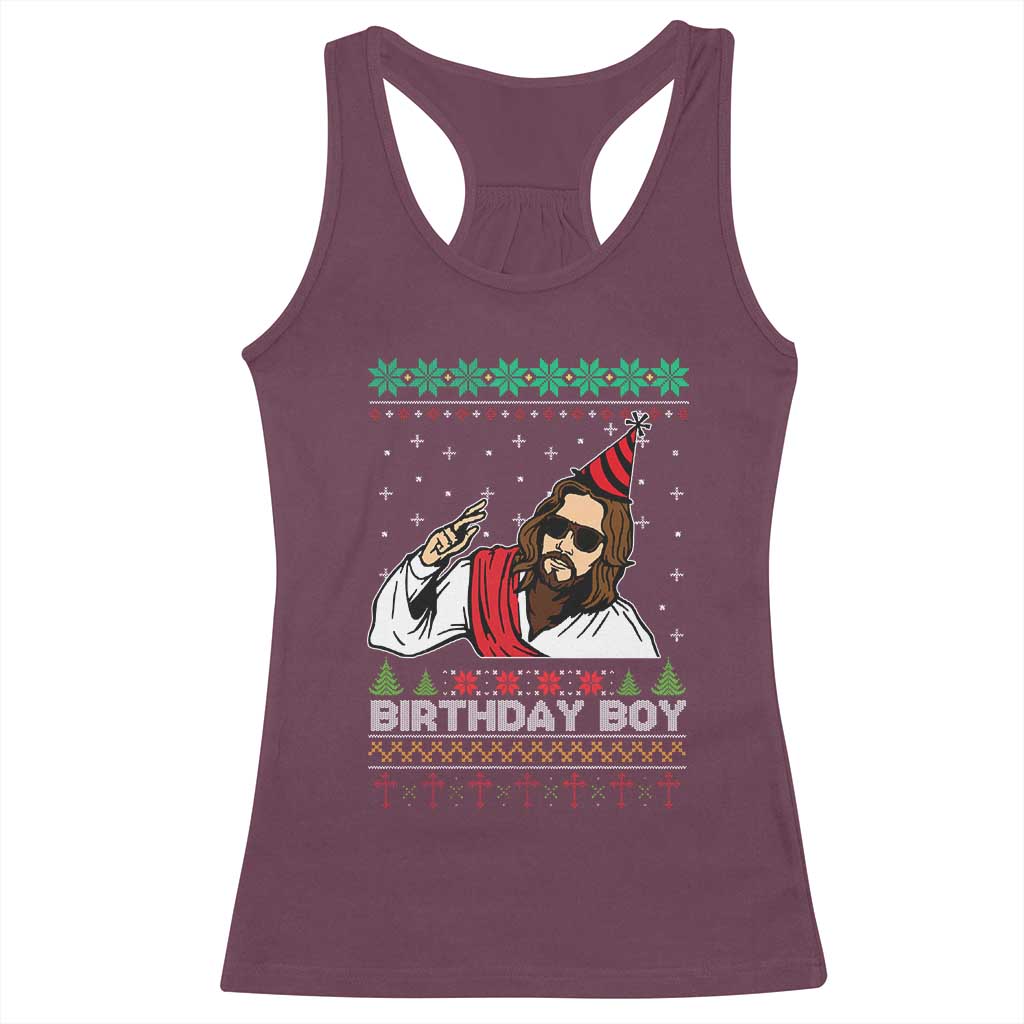 Crhistmas Birthday Boy Jesus Ugly Christmas Racerback Tank Top TS10 Maroon Print Your Wear