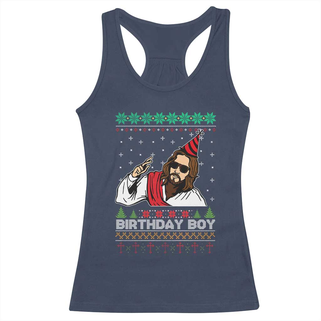 Crhistmas Birthday Boy Jesus Ugly Christmas Racerback Tank Top TS10 Navy Print Your Wear