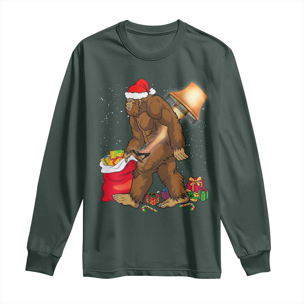 Bigfoot Christmas Long Sleeve Shirt Xmas Movie Sasquatch Lovers TS10 Dark Forest Green Print Your Wear