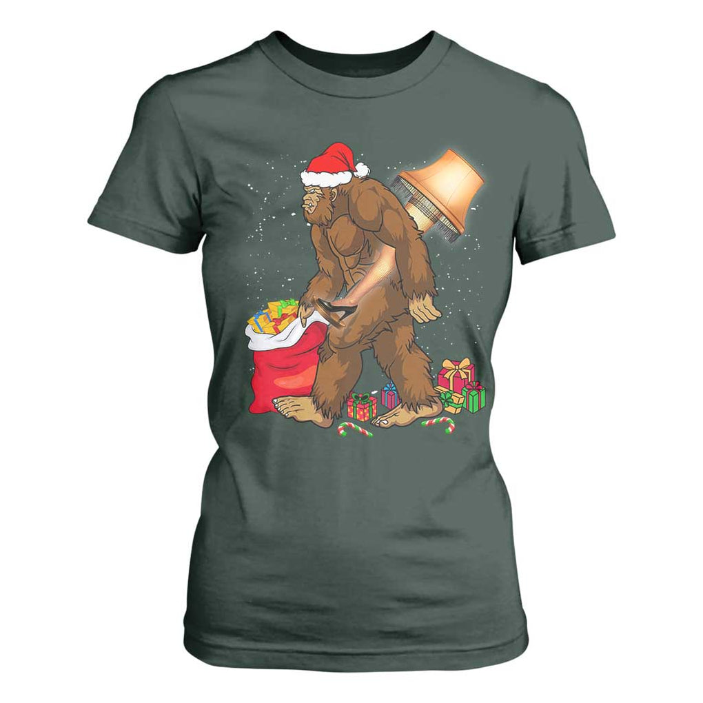 Bigfoot Christmas T Shirt For Women Xmas Movie Sasquatch Lovers TS10 Dark Forest Green Print Your Wear