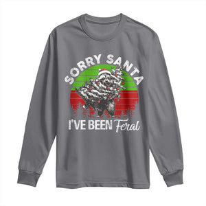 Raccoon Christmas Long Sleeve Shirt Sorry Santa I've Been Feral Retro Xmas Tree TS10 Charcoal Print Your Wear