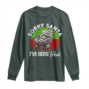 Raccoon Christmas Long Sleeve Shirt Sorry Santa I've Been Feral Retro Xmas Tree TS10 Dark Forest Green Print Your Wear