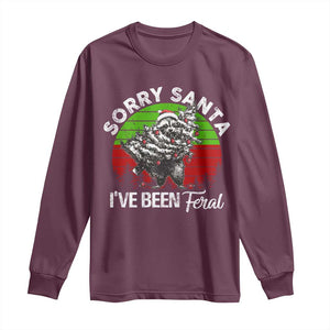 Raccoon Christmas Long Sleeve Shirt Sorry Santa I've Been Feral Retro Xmas Tree TS10 Maroon Print Your Wear