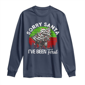 Raccoon Christmas Long Sleeve Shirt Sorry Santa I've Been Feral Retro Xmas Tree TS10 Navy Print Your Wear