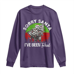 Raccoon Christmas Long Sleeve Shirt Sorry Santa I've Been Feral Retro Xmas Tree TS10 Purple Print Your Wear