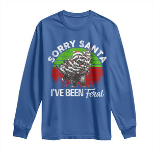 Raccoon Christmas Long Sleeve Shirt Sorry Santa I've Been Feral Retro Xmas Tree TS10 Royal Blue Print Your Wear