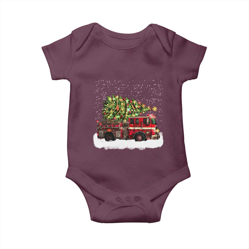 Fire Truck Christmas Baby Onesie Fireman Xmas Firefighter TS10 Maroon Print Your Wear