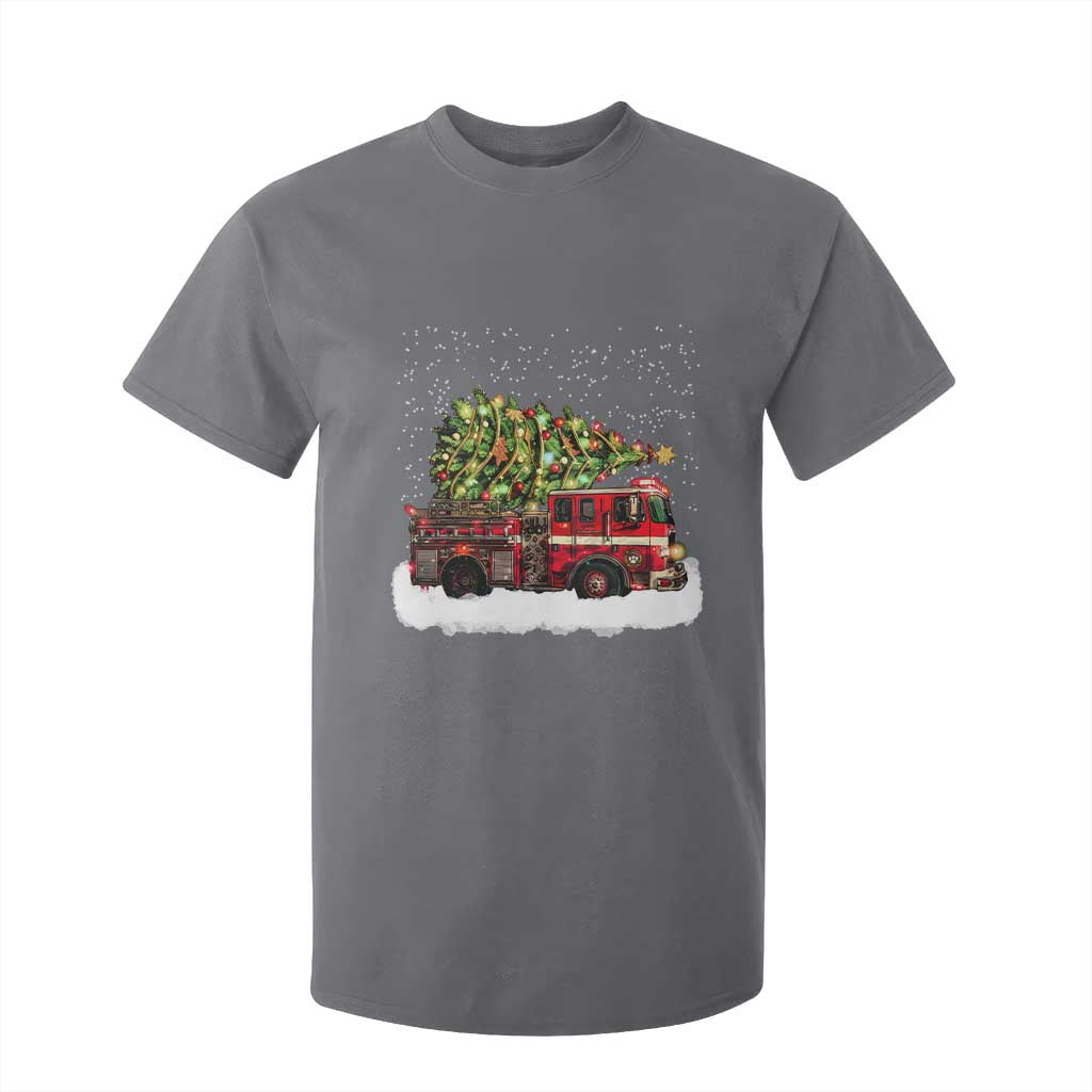 Fire Truck Christmas T Shirt For Kid Fireman Xmas Firefighter TS10 Charcoal Print Your Wear